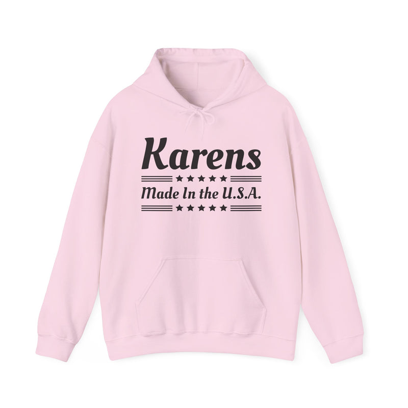 Karens Made In The USA — Hoodie alternate view 7: KARENS MADE IN THE USA in bold statement lettering. Street Talk Designs politics and power statement apparel.