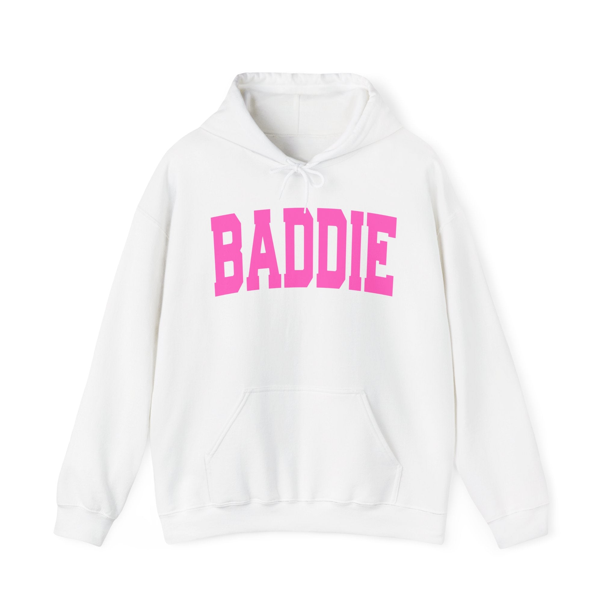 Baddie Hoodie — Bold Pink Varsity Lettering Hooded SweaT-shirt