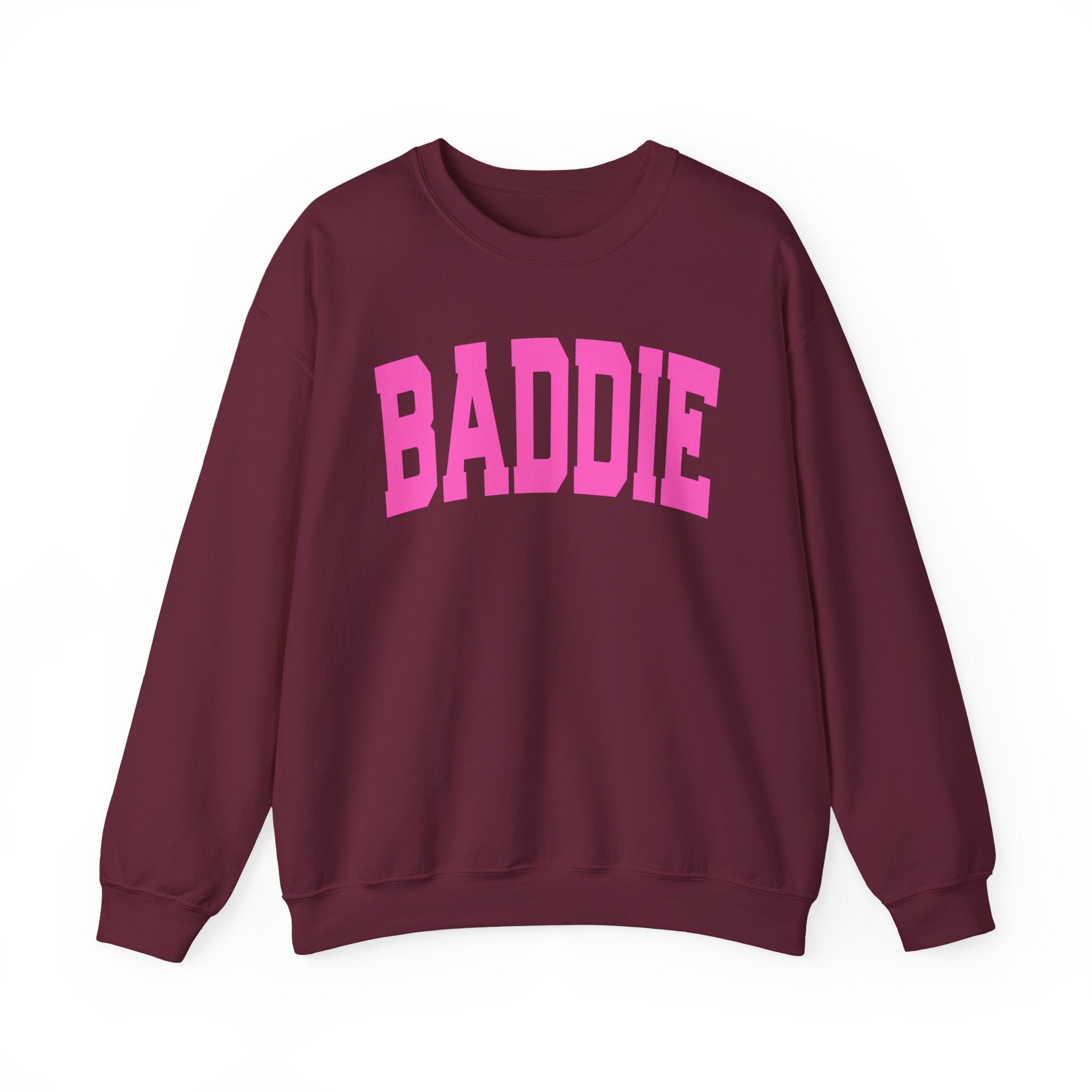 Baddie — Pink Varsity Crewneck Sweatshirt