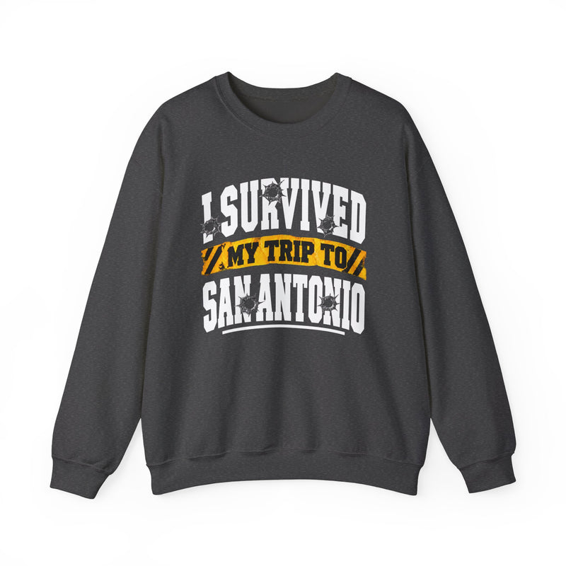 Sweatshirt with lettering reading I Survived My Trip To San Antonio, gallery image 7.