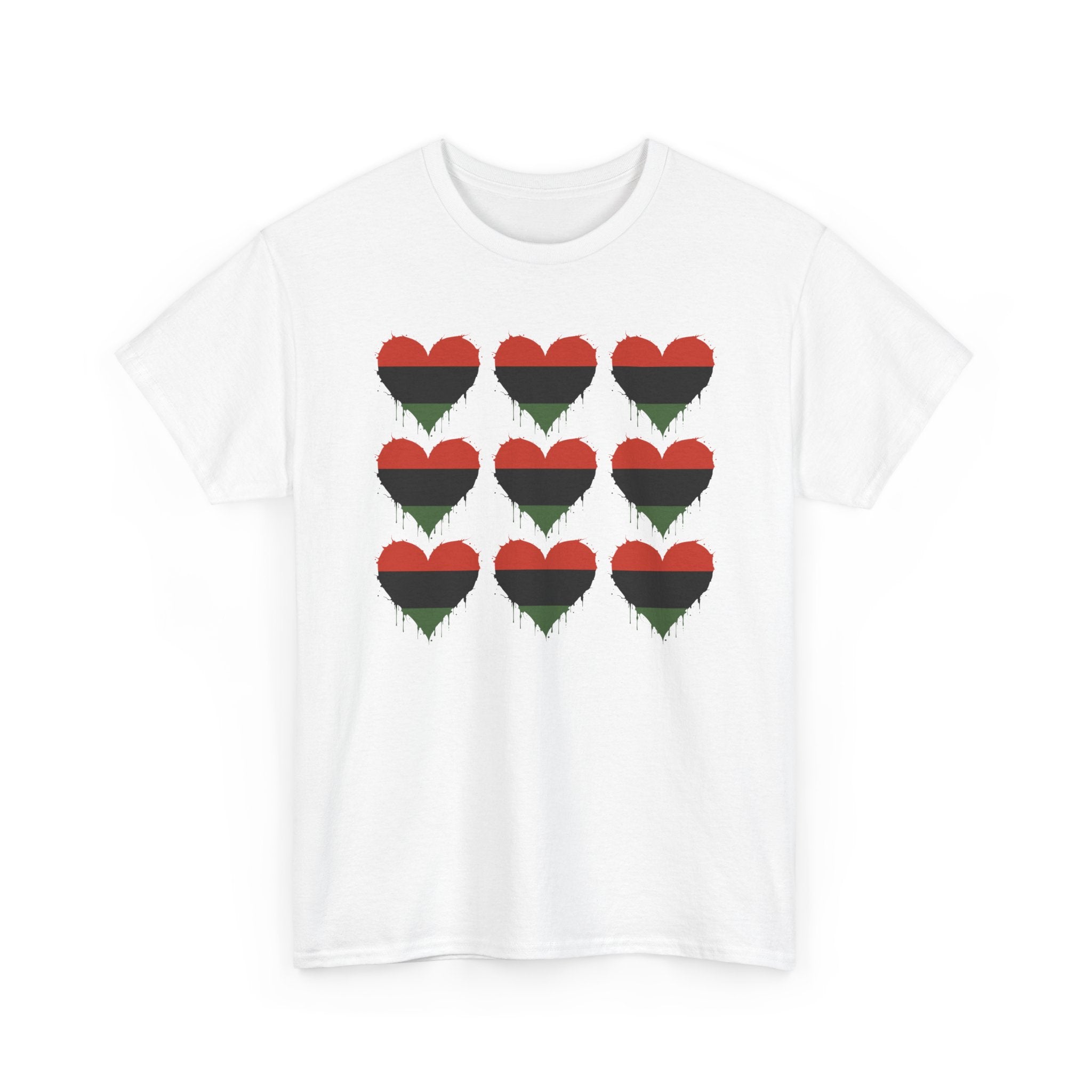 African American 9 Grid Hearts T‑Shirt — Black Red Green Pride Tee