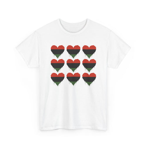 African American 9 Grid Hearts T‑Shirt — Red Black and Green Pride Tee